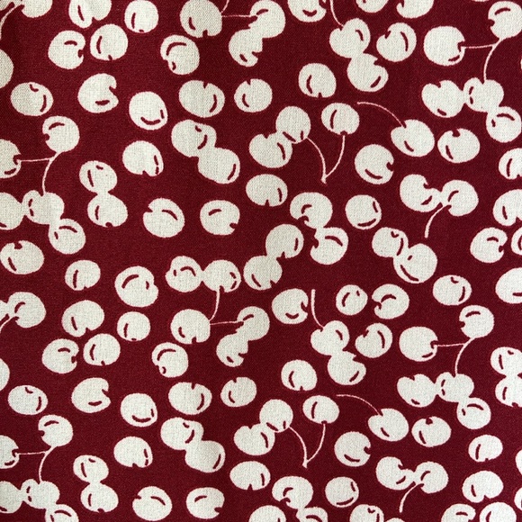 C+D+M Collection Cherry Print Flowy Blouse Balloon Sleeves Ruffle Split Neck - Picture 7 of 16